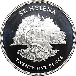 Монета 25 пенсов 1977 25 лет правлению Королевы Елизаветы II серебро Остров Святой Елены