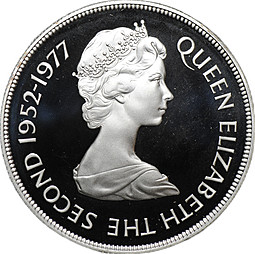 Монета 25 пенсов 1977 25 лет правлению Королевы Елизаветы II серебро Остров Святой Елены