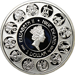 Монета 1 доллар 2011 Знаки зодиака - Рак Ниуэ