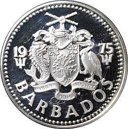 Монета 5 долларов 1975 Фонтан серебро Барбадос