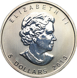 Монета 5 долларов 2013 Кленовый лист Канада