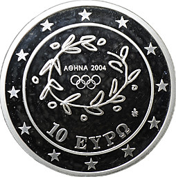 Монета 10 евро 2004 Олимпиада Афины - Метание диска Греция