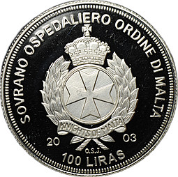 Монета 100 лир 2003 Чемпионат Европы по футболу 2008 года - Санкт-Якоб-парк Мальтийский орден