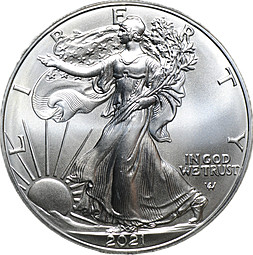 Монета 1 доллар 2021 W Американский серебряный орёл с дубовой веткой США