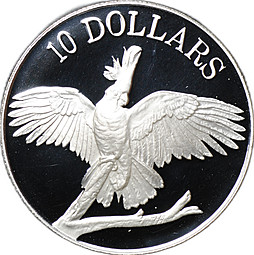 Монета 10 долларов 1990 Какаду Австралия