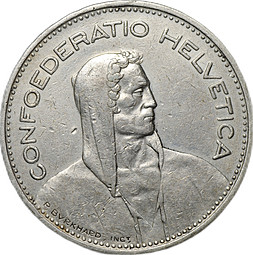 Монета 5 франков 1937 Швейцария