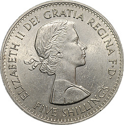 Монета 5 шиллингов 1960 Британская выставка в Нью-Йорке Великобритания