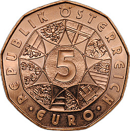 Монета 5 евро 2017 150 лет Дунайскому вальсу медь Австрия