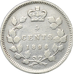 Монета 5 центов 1896 Канада