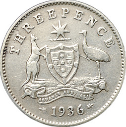 Монета 3 пенса 1936 Австралия