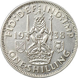 Монета 1 шиллинг 1938 Шотландский лев на короне Великобритания