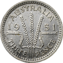 Монета 3 пенса 1951 PL - Лондон Австралия