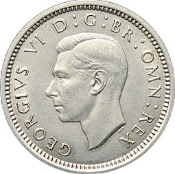 Монета 3 пенса 1937 Серебро, Герб Великобритания