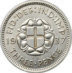 Монета 3 пенса 1937 Серебро, Герб Великобритания