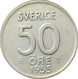 Монета 50 эре 1955 Швеция