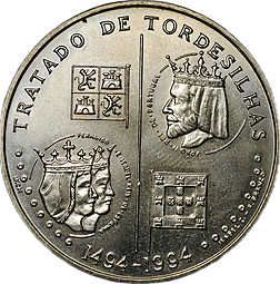 Монета 200 эскудо 1994 500 лет с момента заключения Тордесильясского договора Португалия