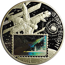 Монета 1 доллар 2012 Полет к звездам Орбитальная станция Мир Ниуэ (в буклете)