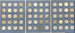 Набор 25 центов (квотер) 1999 -2009 Штаты и территории P+D США 37 монет (в альбоме)