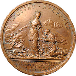 Медаль В память прощения казенных недоимок 1754 BONITAS AVGVSTAE T. Иванов бронза