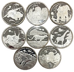 Набор 10 франков 2007 Вымирающие виды Конго 8 монет