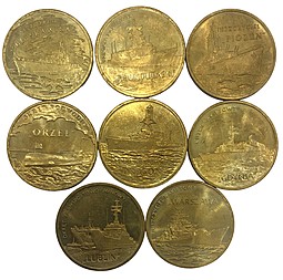 Набор 2 злотых 2012-2013 Знаменитые корабли (флот) Польша 8 монет