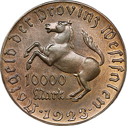 Монета 10000 марок 1923 Нотгельд Вестфалия Германия