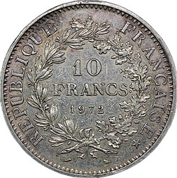 Монета 10 франков 1972 Геркулес и Музы Франция