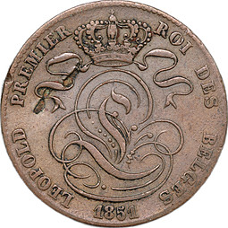 Монета 5 сантимов 1851 Бельгия