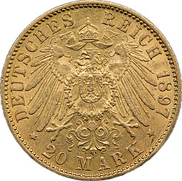 Монета 20 марок 1897 Германская империя