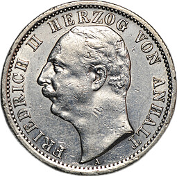 Монета 2 марки 1904 Анхальт (Ангальт) Германская империя