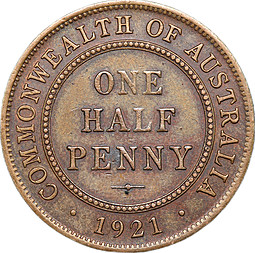 Монета 1/2 пенни 1912 Австралия
