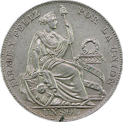 Монета 1 соль 1934 Перу