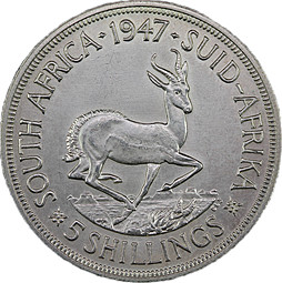 Монета 5 шиллингов 1947 ЮАР