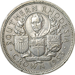 Монета 1 крона 1953 100 лет со дня рождения Сесиля Родса Южная Родезия