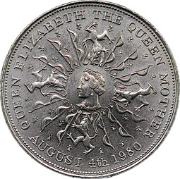 Монета 25 пенсов 1980 80 лет со дня рождения Королевы-Матери Великобритания