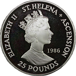 Монета 25 фунтов 1986 Острова Святой Елены и Вознесения
