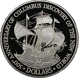 Монета 25 долларов 1989 500 лет открытию Нового мира Белиз