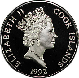 Монета 100 долларов 1992 500 лет открытию Америки - Христофор Колумб Острова Кука