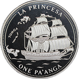 Монета 1 паанга 1993 Парусник La Princesa Тонга