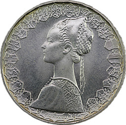 Монета 500 лир 2001 Серебро Италия