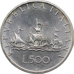 Монета 500 лир 2001 Серебро Италия