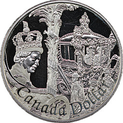 Монета 1 доллар 2002 50 лет правлению Королевы Елизаветы II герб Канада