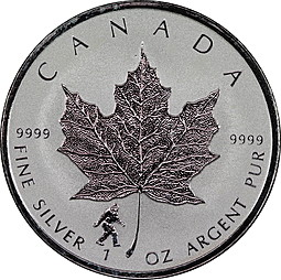 Монета 5 долларов 2016 Кленовый лист Отметка обезьяна Канада