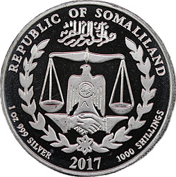 Монета 1000 шиллингов 2017 Год петуха Сомалиленд (Сомали)