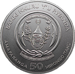 Монета 50 франков 2018 Жирафы Руанда