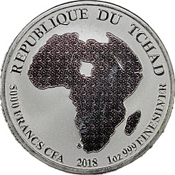 Монета 5000 франков 2018 Африканский лев Чад