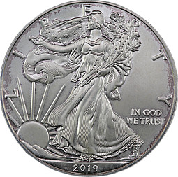 Монета 1 доллар 2019 Американский серебряный орёл (шагающая свобода) США