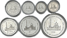 Набор 1, 5, 10, 20, 50 сен 1, 25 долларов 1992 25 лет Валютному совету PROOF Бруней
