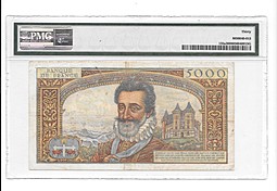 Банкнота 5000 франков 1957-1958 Анри IV слаб PMG 30 Франция