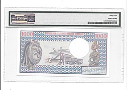 Банкнота 1000 франков 1978-1984 слаб PMG 64 Габон